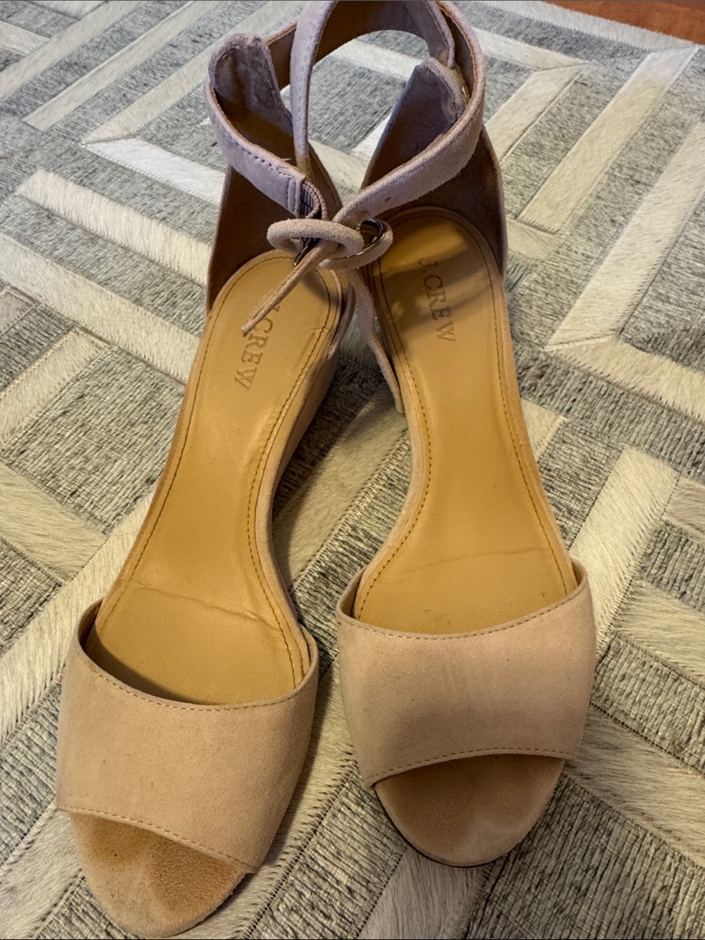 J. Crew Blush Suede Open-Toe Ankle-Strap Heels